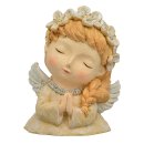 dekorativer Dekokopf Engelkopf Büste Engelchen mit Flügeln und Blütenkranz cremefarbig mit etwas Silberglitzer