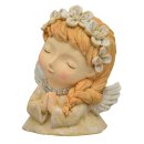 dekorativer Dekokopf Engelkopf Büste Engelchen mit Flügeln und Blütenkranz cremefarbig mit etwas Silberglitzer