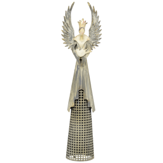 nostalgischer dekorativer ausgefallener Deko Engel mit Vögelchen oder Sternkette shabby grau-gold antike Optik mit Vögelchen