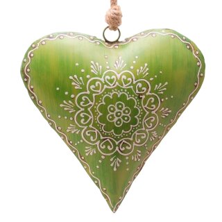 dekorativer Anhänger großes Herz grün-beige
