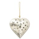 dekorativer bauchiger Anhänger Herz Metallherz gehämmert silber glänzend mit ausgestanzten Sternen