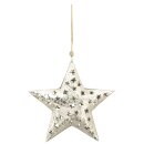 dekorativer bauchiger Anh&auml;nger Stern Metallstern geh&auml;mmert silber gl&auml;nzend mit ausgestanzten Sternen