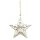 dekorativer bauchiger Anh&auml;nger Stern Metallstern geh&auml;mmert silber gl&auml;nzend mit ausgestanzten Sternen