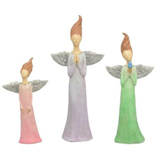 dekorative ausgefallene Dekofigur Engel im pastellfarbigem Gewand mit silbernen Glitzerflügeln