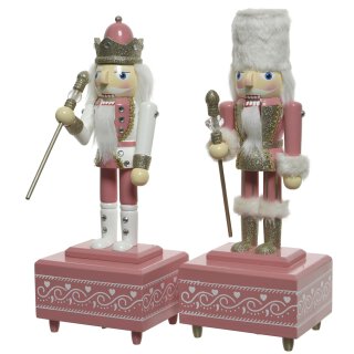 dekorativer klassischer Nussknacker als Dekofigur mit Spieluhr Holz bemalt pink/weiß