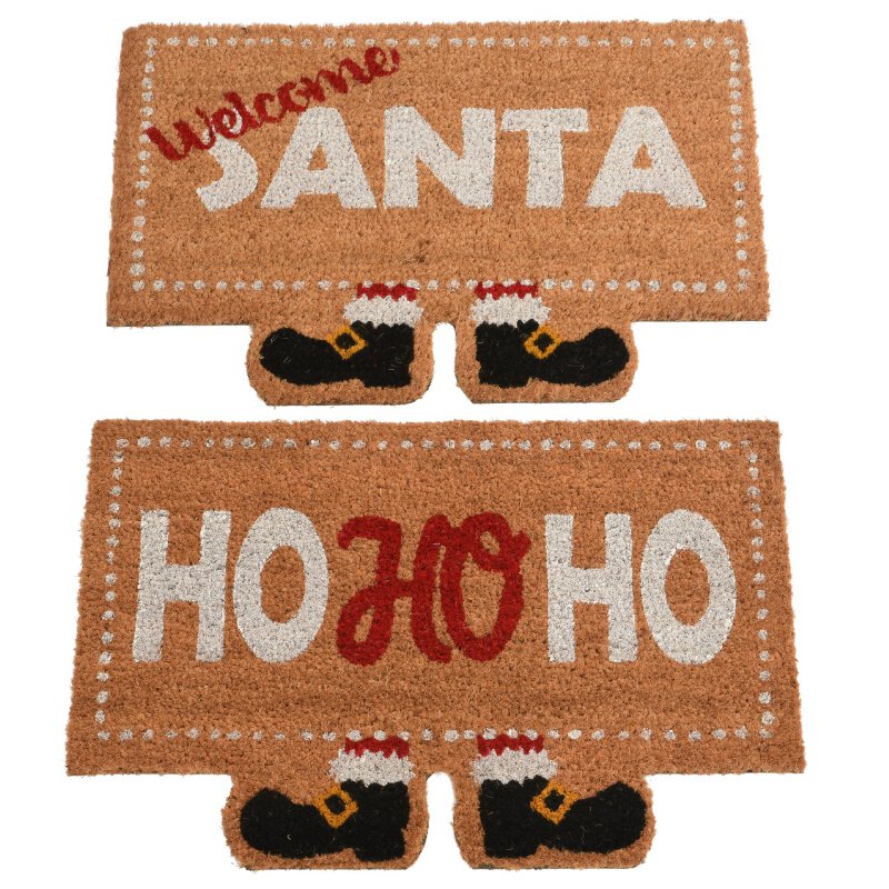 Kokos mit Welcome HoHoHo oder Santa PVC-Antirutsch-Rücken Fussmatte -