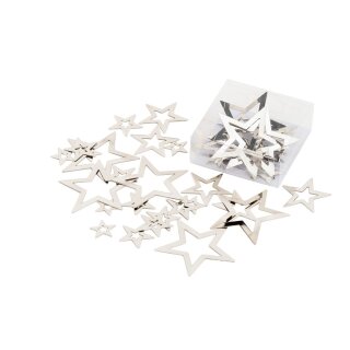 dekorative weihnachtliche Streudeko Tischdeko Basteldeko Sterne Metall silber 40-er Set