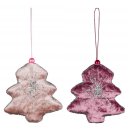 dekorative Baum-Anhänger Weihnachtsbaumanhänger verschiedene Formen wattiert bauchig in beidseitig schillerndem Samt rosa - fuchsia mit etwas Silberglitzer