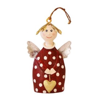 putziger Baum-Anhänger kleiner Engel Lotta mit Herzchen und Flügelchen Metall handbemalt weinrot-creme