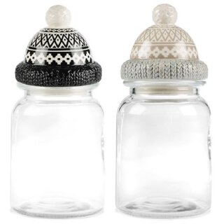 originelles dekoratives winterliches Vorrats-Glas Dekoglas mit Deckel als Wintermütze