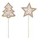 weihnachtlicher Dekostecker Pick Stern und Tanne am Stab mit Sternenmuster aus Holz