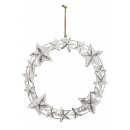 weihnachtlicher dekorativer Deko-Kranz mit Sternen Metall shabby weiß-hellgrau im Landhaus-Stil