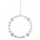 weihnachtlicher dekorativer Deko-Kranz mit Sternen Metall shabby weiß-hellgrau im Landhaus-Stil