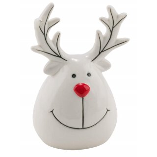 dekorative witzige Dekofigur Rentierkopf Elchkopf weiße Keramik mit roter Nase groß