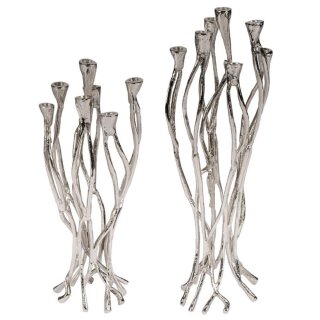 dekorativer ausgefallener 7 - flammiger Kerzenleuchter aus Aluminium silber glänzend