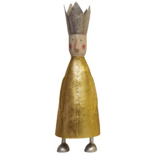 stimmungsvolle große Dekofigur König zum stellen aus Metall gold dünn mit silberner Krone