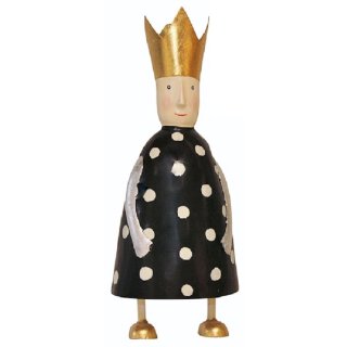 stimmungsvolle mittlere Dekofigur König zum stellen in schwarz-creme mit goldener Krone aus Metall schwarz mit Punkten