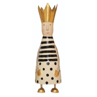 stimmungsvolle mittlere Dekofigur König zum stellen in creme-schwarz mit goldener Krone aus Metall creme mit Punkten und Streifen