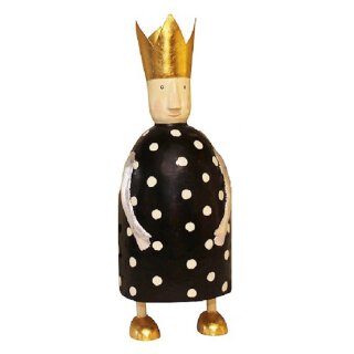 stimmungsvolle große Dekofigur König zum stellen in creme-schwarz mit goldener Krone aus Metall schwarz mit Punkten
