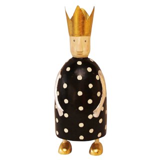 stimmungsvolle ganz große Dekofigur König zum stellen in schwarz-creme mit goldener Krone aus Metall