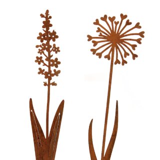 dekorative Mini-Blütenpicks Mini Blumen-Stecker Metall rostig 2 Motive im Set als flache Silhouette