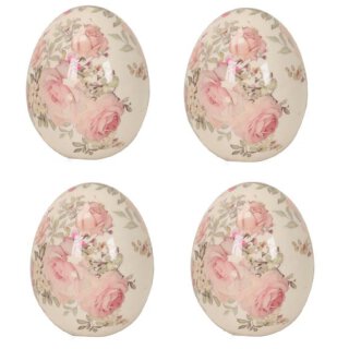 dekoratives frühlingshaftes kleines Deko-Ei Keramik-Ei Oster-Ei Keramik Motiv Rose in creme-rosa Preis für 4 Stück