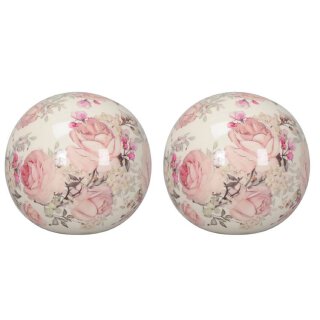 dekorative Deko-Kugel Keramik-Kugel Motiv Rose in creme-rosa Preis für 2 Stück