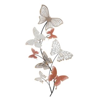 dekoratives Wanddeko Objekt aus Metall Motiv Schmetterlinge rosa grau weiß