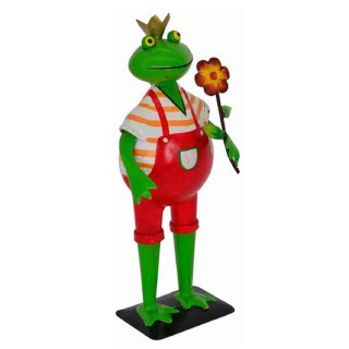 lustiger Deko-Frosch Garten-Frosch Gärtnerfrosch mit Krone und Blume Metall bemalt