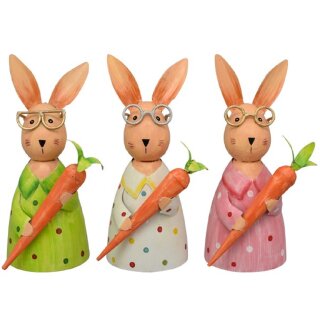 Zaunhocker Hase mit Brille und Möhre Metall bemalt verschiedene Farben Preis für 1 Stück