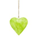 dekorativer Anhänger Herz mit dezentem Muster Metall beidseitig hellgrün glänzend