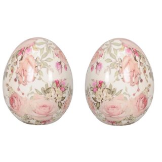 dekoratives frühlingshaftes mittleres Deko-Ei Keramik-Ei Oster-Ei Keramik Motiv Rose in creme-rosa Preis für 2 Stück