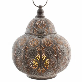 dekorative stimmungsvolle Garten-Laterne Tisch-Laterne Windlicht aus Metall mit ausgestanztem Muster im orientalischen Stil