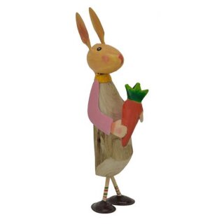 putziger bunter Osterhase mit Ei Möhre Blume Holz mit Metall von Hand bemalt rosa mit Möhre