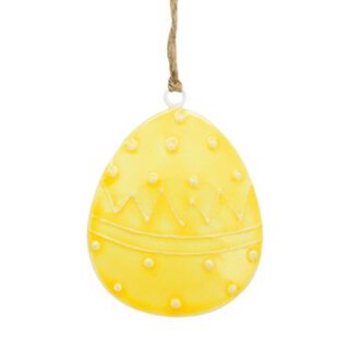 dekorativer frühlingshafter Anhänger Deko-Ei Oster-Ei als bauchige Silhouette Metall beidseitig emailliert in gelb klein