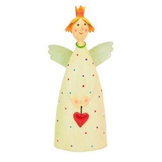 dekorativer Engel Schutzengel Lina zu stellen mit Herzchen Krönchen und Flügelchen Metall handbemalt creme