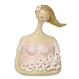 dekorativer kleiner Dekokopf Ladykopf Büste Dame mit Blumen und Blütenkranz rosa-rot