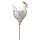 dekorativer ausgefallener Gartenstecker Hahn oder Huhn Metall bemalt in creme und rosa mit Pastellt&ouml;nen