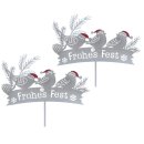 winterlicher stimmungsvoller Garten-Stecker Deko-Stecker Frohes Fest mit 3 Vögeln Metall Preis für 2 Stück