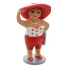 dekorative witzige kleine Dekofigur Strandlady mit Badetuch oder Badetasche rot-wei&szlig;