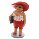 dekorative witzige kleine Dekofigur Strandlady mit Badetuch oder Badetasche rot-weiß