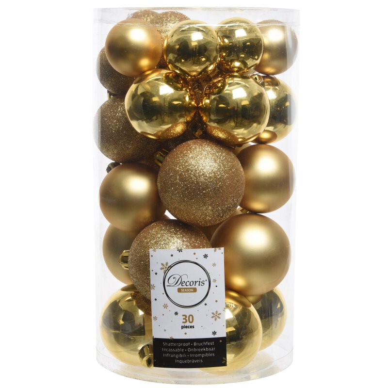 30er Set Kugelmix PVC gold Weihnachtskugeln Baumschmuck bruchfest Chr