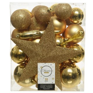 33er Set Kugelmix PVC mit Sternspitze gold Weihnachtskugeln Baumschmuck bruchfest Christbaumschmuck