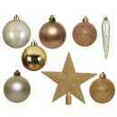33er Set Kugelmix PVC mit Sternspitze gold perle wei&szlig; Weihnachtskugeln Baumschmuck bruchfest Christbaumschmuck