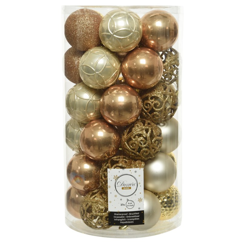 37er Set Kugelmix PVC perle/gold/cognac Weihnachtskugeln Baumschmuck