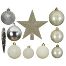 33er Set Kugelmix PVC mit Sternspitze perle silber weiß Weihnachtskugeln Baumschmuck bruchfest Christbaumschmuck