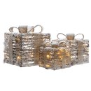 dekorative LED Leuchte aus beschneitem Rattan in Form von Geschenken als 3-er Set nur für innen