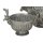 dekorative elegante stimmungsvolle Deko-Schale auf Fuß Metall antik silbergrau mit Hirschkopf-Deko