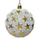 4er Set Kugelmix 8 cm mit Sternen gold antik weiß beschneit PVC Weihnachtskugeln Baumschmuck bruchfest Christbaumschmuck