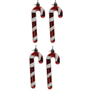 4er Set Anhänger PVC Zuckerstange weiß-rot Weihnachtskugeln Baumschmuck bruchfest Christbaumschmuck
